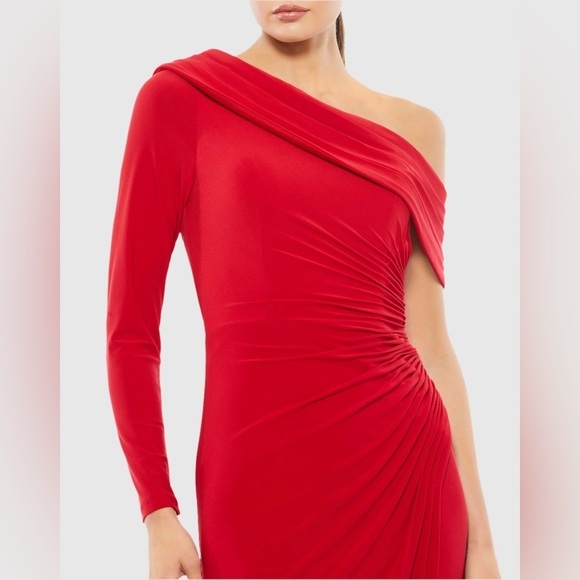 IEENA FOR MAC DUGGAL 26570 NWT Ruched Jersey Drop Shoulder Foldover Gown - Picture 3 of 7